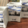 Ensemble de 4 pots à épices époque Art Nouveau décor paysage et moulin noir et bleu par Hello broc brocante en ligne - produit unique