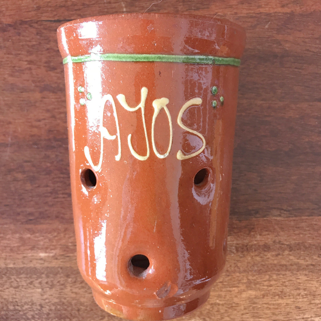 Pot à ail vintage Ayos en terre cuite vernissée par Hello Broc brocante en ligne