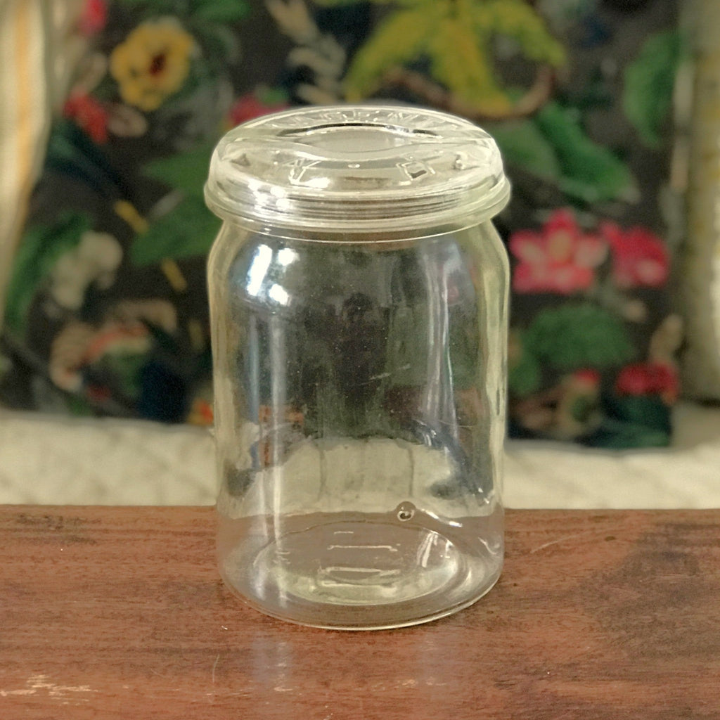 Grand bocal vintage 1 litre en verre moulé et son couvercle par Hello Broc brocante en ligne