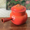 Caquelon haut ou marmite avec couvercle en tôle émaillée orange par Hello Broc brocante en ligne