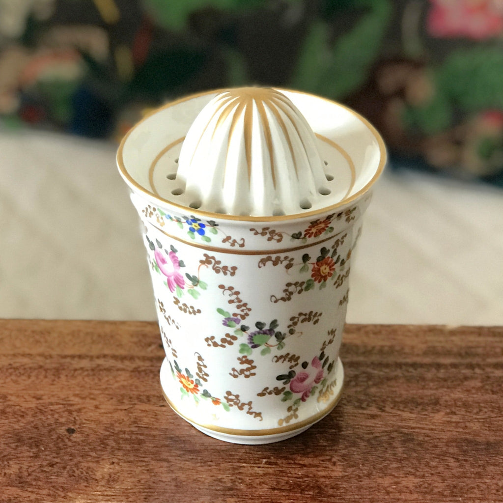 Presse citron avec son gobelet en porcelaine déco fleuri multicolore par Hello Broc brocante en ligne