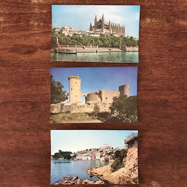 Lot de 3 cartes postales anciennes colorisées souvenir de Palma Majorque (Mallorca Baleares) Espagne années 60 format 14 x 9 cm par Hello Broc brocante en ligne