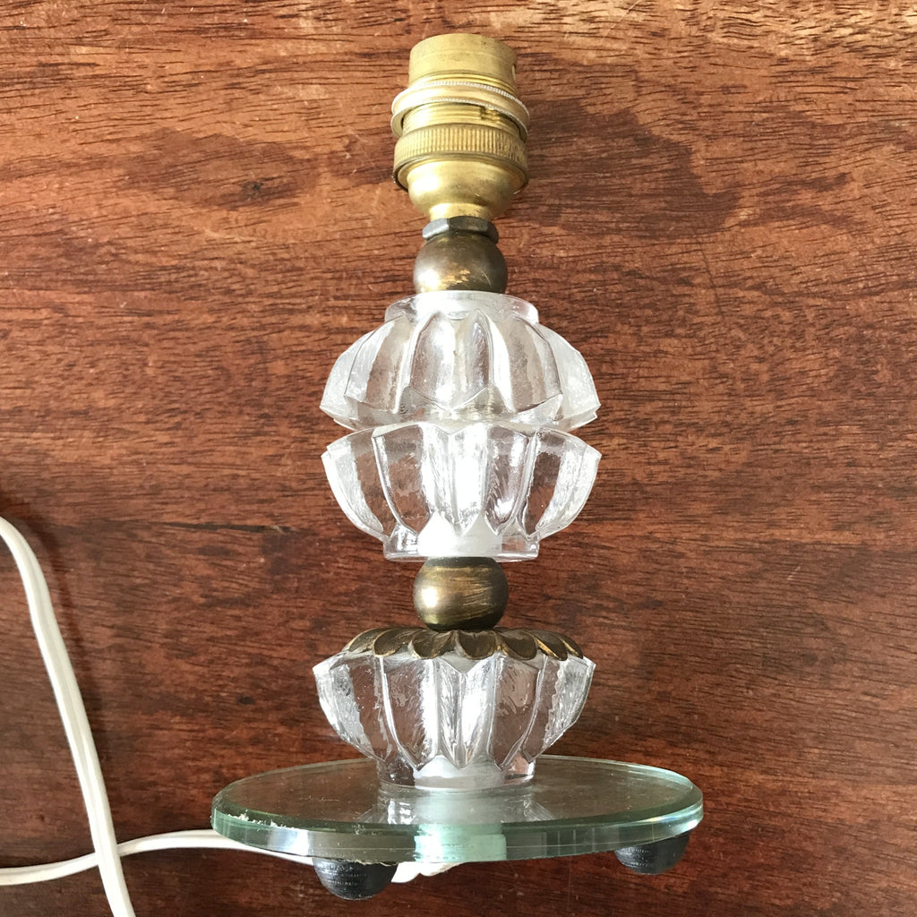 Pied de lampe de chevet cristal taillé et bronze, base miroir hauteur de 17 cm par Hello Broc brocante en ligne