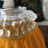Abat jour en verre moulé entouré d'un velours plastifié jaune orange par Hello Broc brocante en ligne
