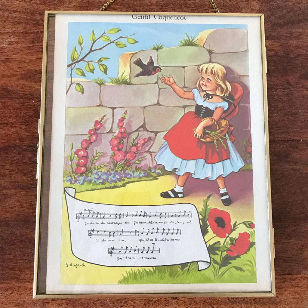 Lot de 3 planches illustrées vintage des années 60 recto et verso et paroles de chansons enfantines par Hello Broc brocante en ligne