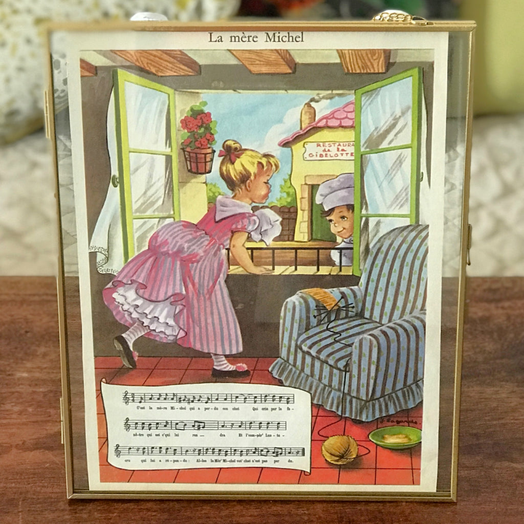 Lot de 3 planches illustrées vintage des années 60 recto et verso et paroles de chansons enfantines par Hello Broc brocante en ligne