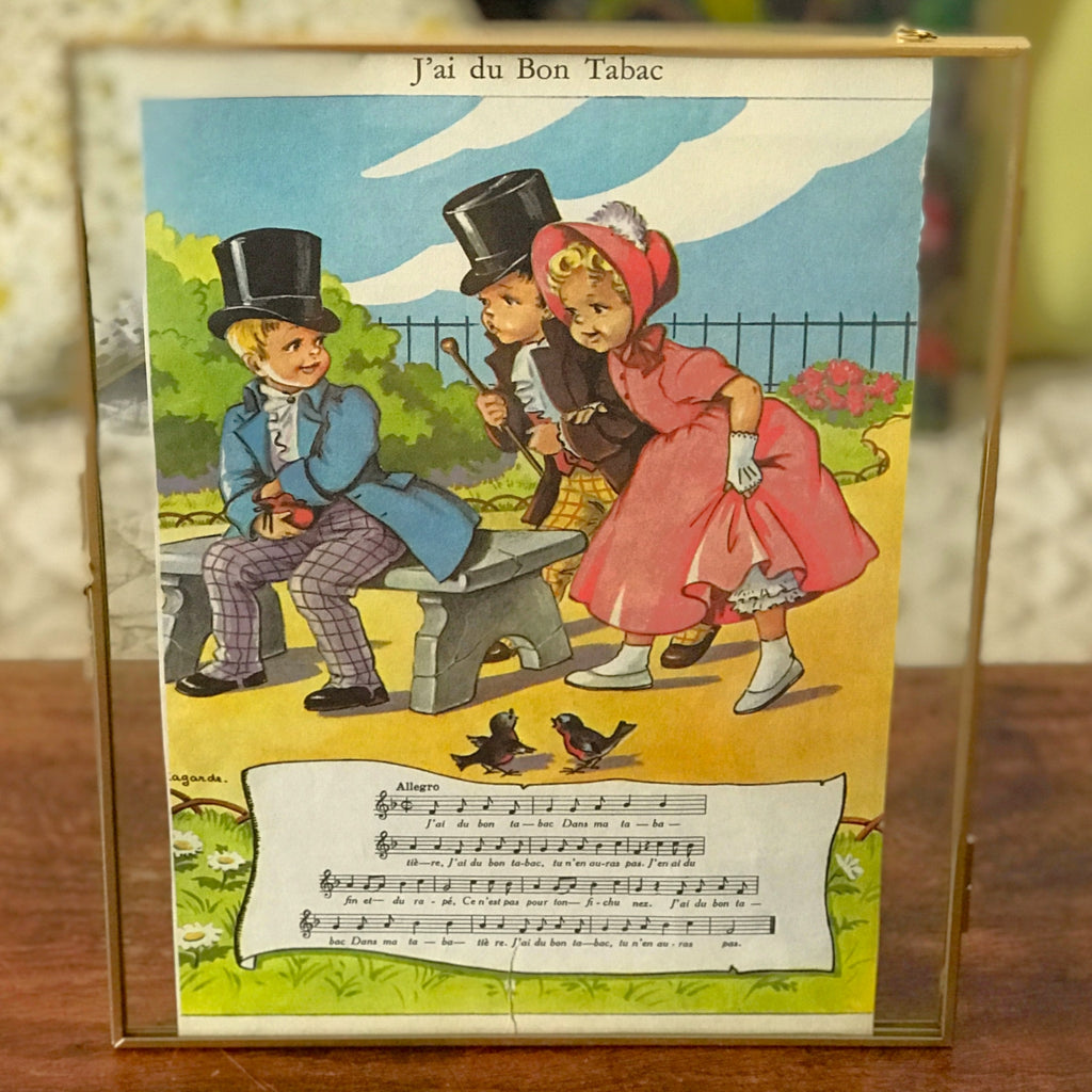 Lot de 3 planches illustrées vintage des années 60 recto et verso et paroles de chansons enfantines par Hello Broc brocante en ligne