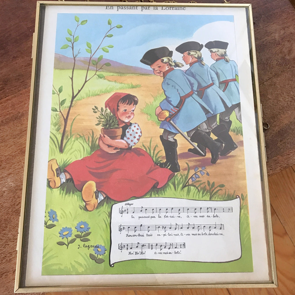 Lot de 3 planches illustrées vintage des années 60 recto et verso et paroles de chansons enfantines par Hello Broc brocante en ligne