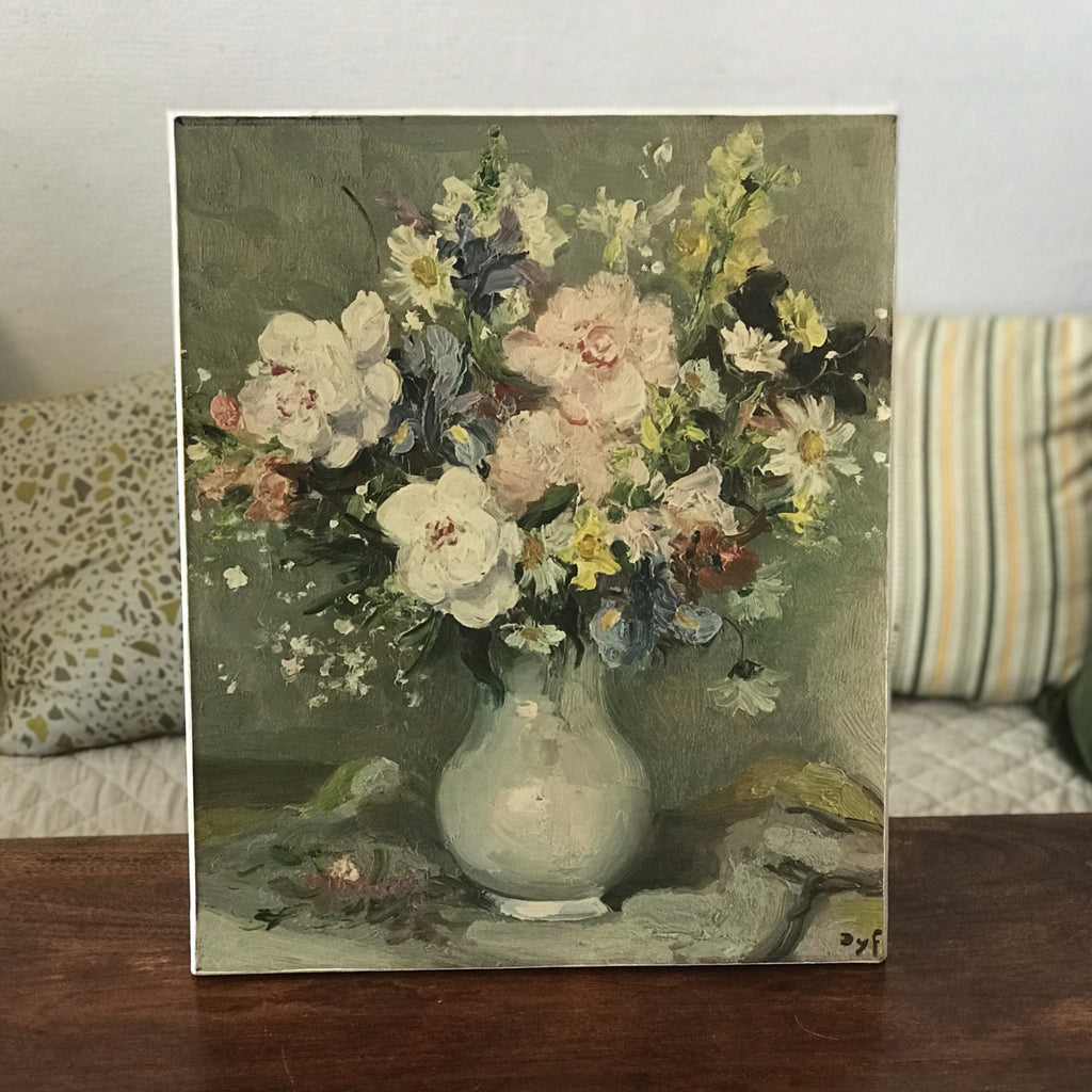 Reproduction d'un tableau nature morte de Marcel Dyf : bouquet de fleurs dans une cruche. Dimensions 40 x 49 cm