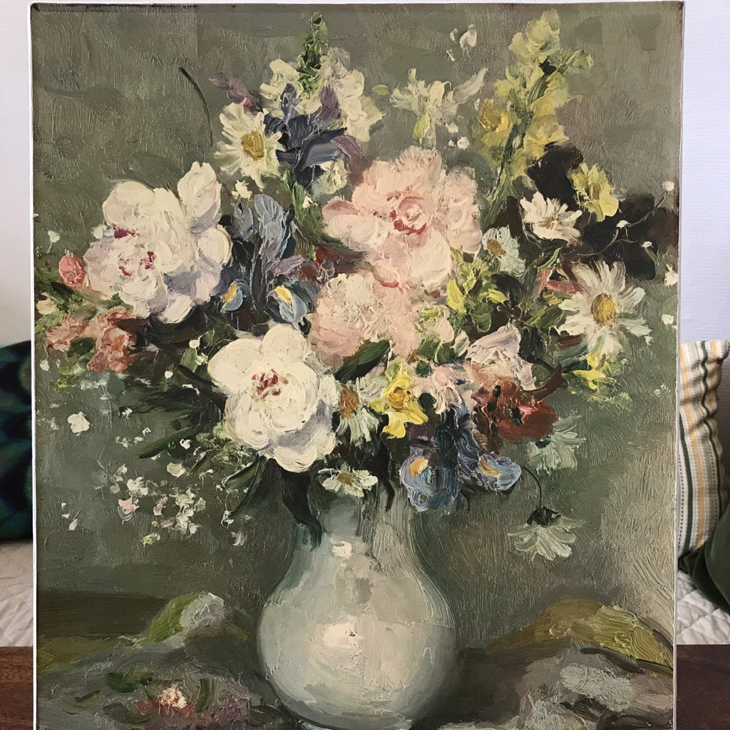 Reproduction d'un tableau nature morte de Marcel Dyf : bouquet de fleurs dans une cruche. Dimensions 40 x 49 cm