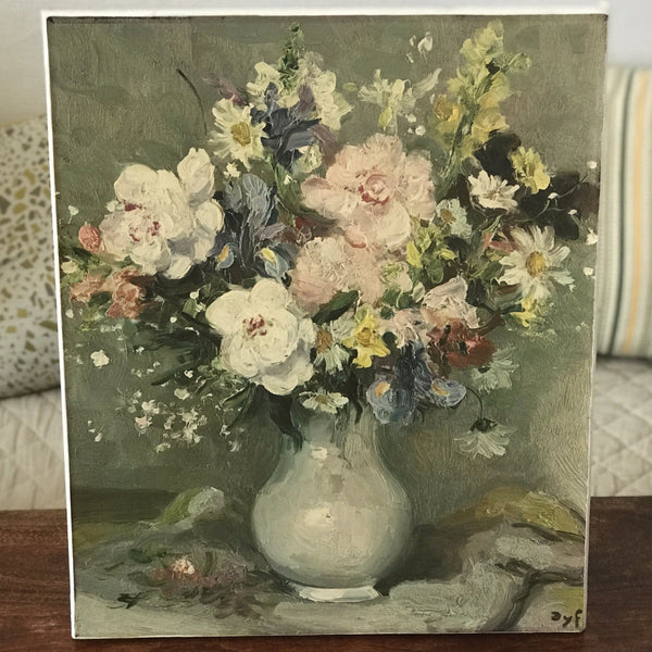 Reproduction d'un tableau nature morte de Marcel Dyf : bouquet de fleurs dans une cruche. Dimensions 40 x 49 cm