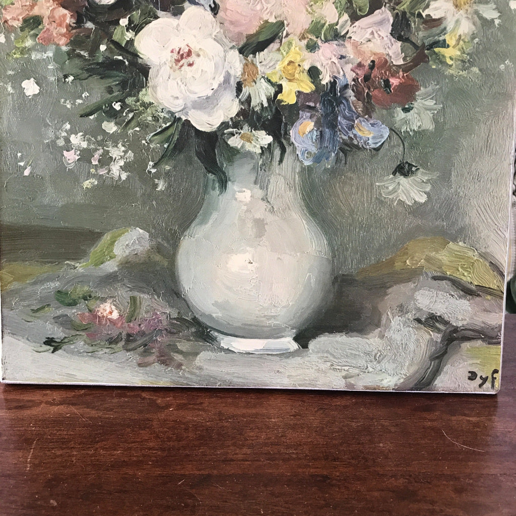 Reproduction d'un tableau nature morte de Marcel Dyf : bouquet de fleurs dans une cruche. Dimensions 40 x 49 cm