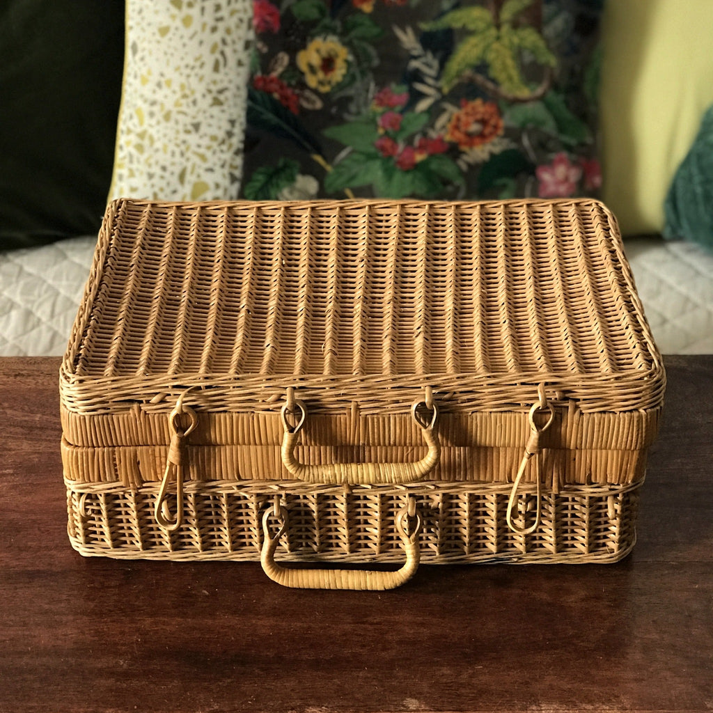 Valisette vintage en rotin tressé 41 x 28 x 15 cm - Hello Broc