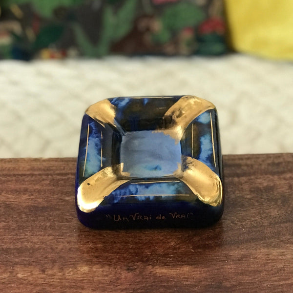 Cendrier en céramique émaillée bleu et doré Verigord - Hello Broc