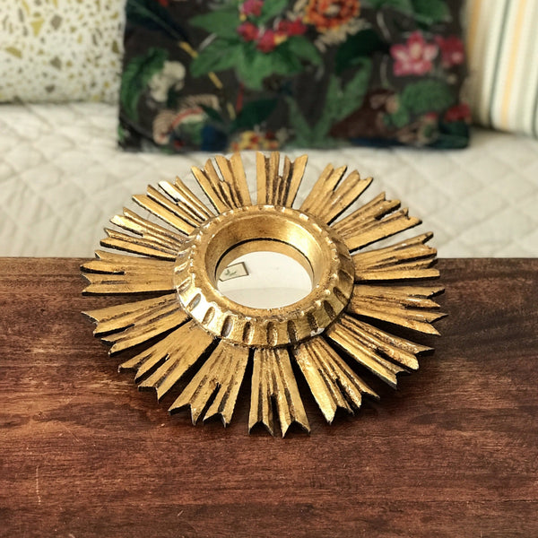 Petit miroir de sorcière soleil en bois doré diamètre de 28 cm - Hello Broc
