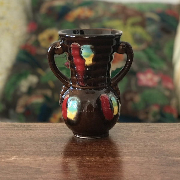 Petit vase poterie à doubles anses en céramique marron de Vallauris années 60 par Hello Broc brocante en ligne