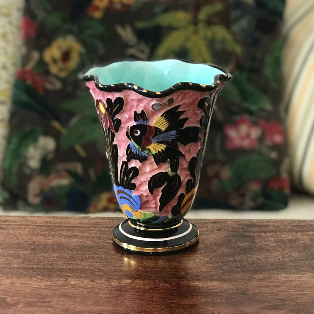 Ancien vase soliflore betschdorf schmitter grès bleu décor fleurs vintage #b647 Ancien vase soliflore betschdorf schmitter grès bleu décor fleurs vintage #b647