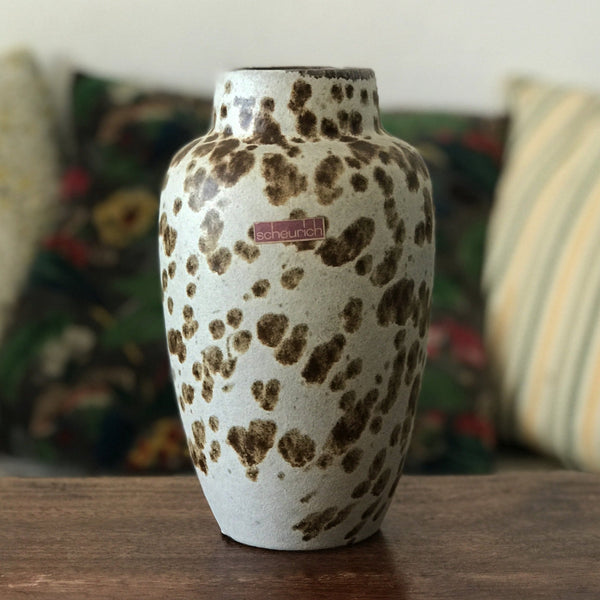 Vase en grès beige gris tâcheté marron Scheurich par Hello Broc brocante en ligne