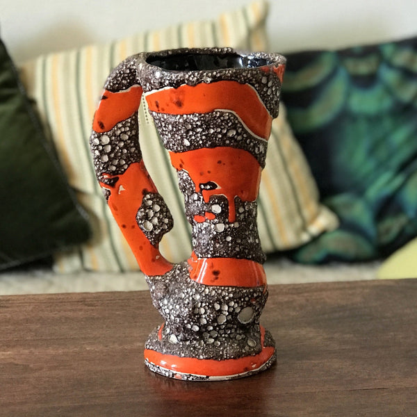 Pichet ou vase en céramique de Vallauris orange et fat lava - Hello Broc
