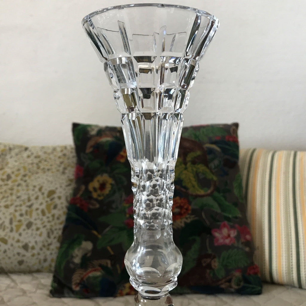 Soliflore sur pied rond en cristal taillé haut évasé 25 cm - Hello Broc