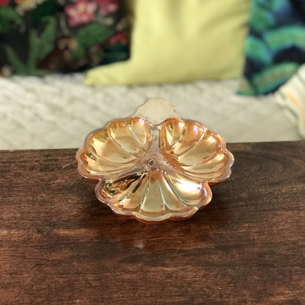 Petit serviteur ou plateau à apéritif en verre moulé orange irisé - Hello Broc