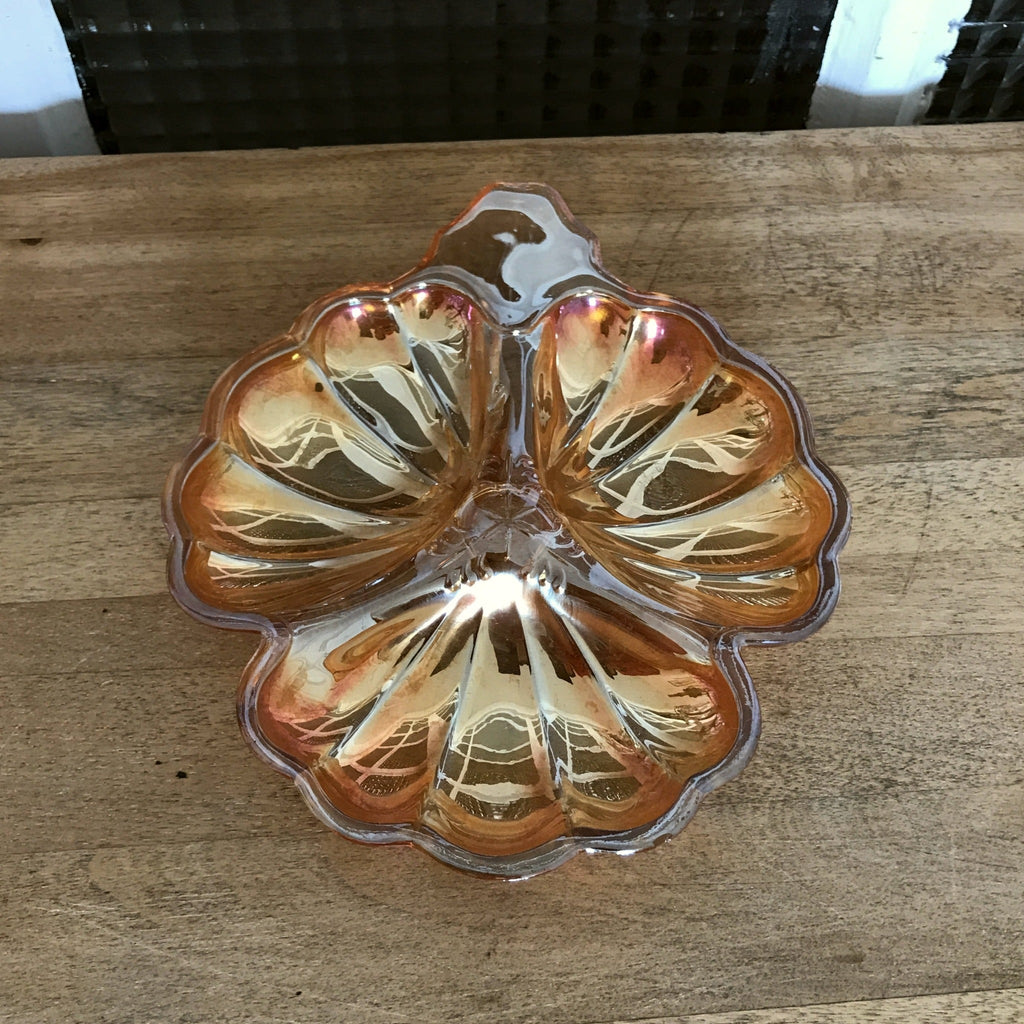 Petit serviteur ou plateau à apéritif en verre moulé orange irisé - Hello Broc