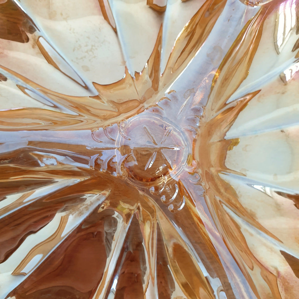 Petit serviteur ou plateau à apéritif en verre moulé orange irisé - Hello Broc