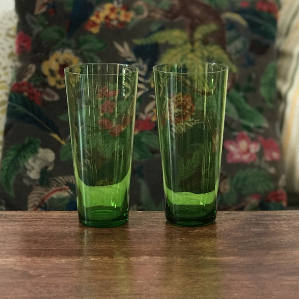 Paire de verres hauts à orangeade en cristal vert - Hello Broc