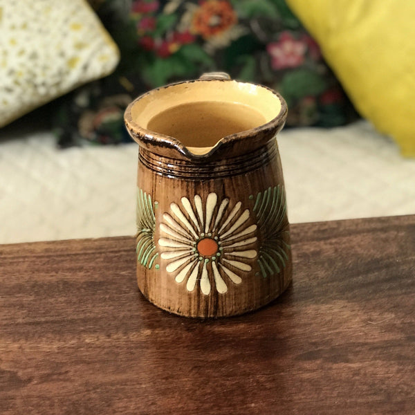 Pichet vintage en grès d'Alsace décor fleurs Soufflenheim - Hello Broc