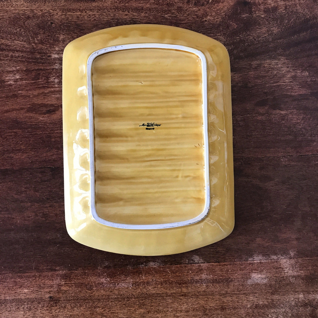 Plat à asperges rectangulaire en faïence jaune moutarde Sarreguemines par Hello Broc brocante en ligne