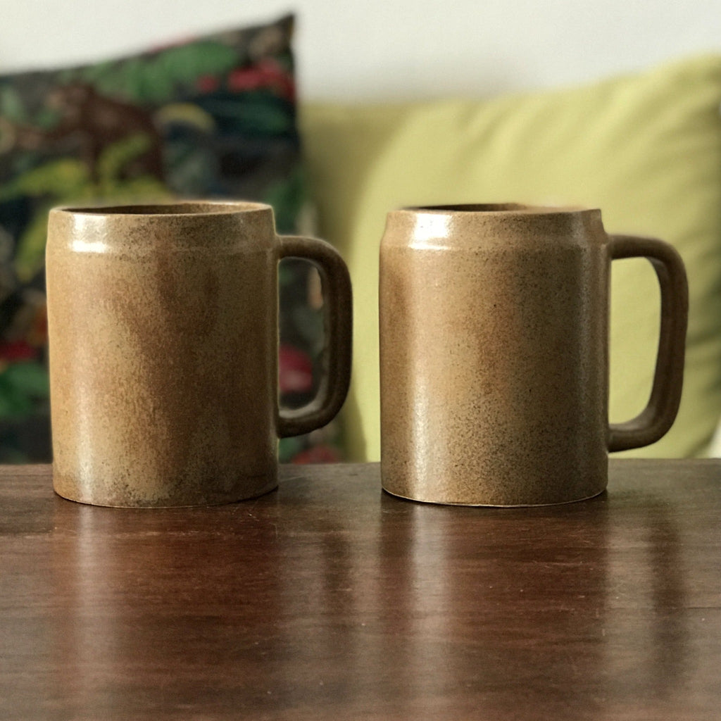 Paire de mugs géants ou grandes tasses chopes vintage en grès - Hello Broc