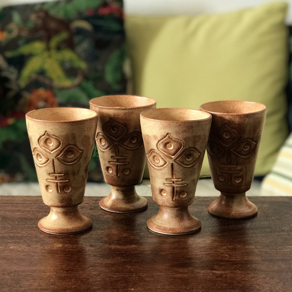 Lot de 4 mazagrans gravés en terre cuite - Hello Broc