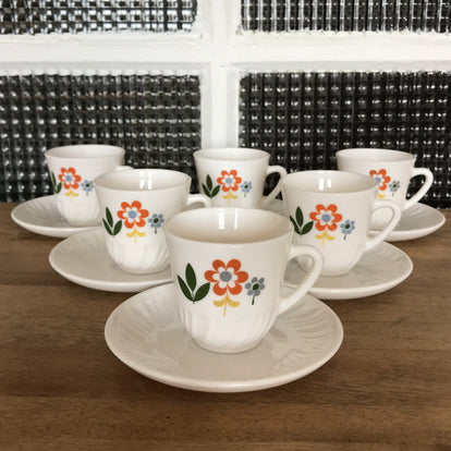Ensemble de 2 tasses à thé et soucoupes, Arcopal, Rose Rose, 1970, Vintage - France