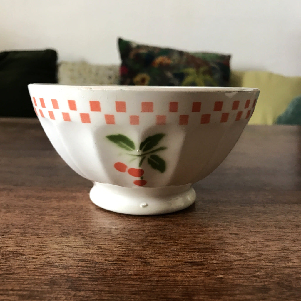 Bol en céramique blanche décor cerises et damier - Hello Broc