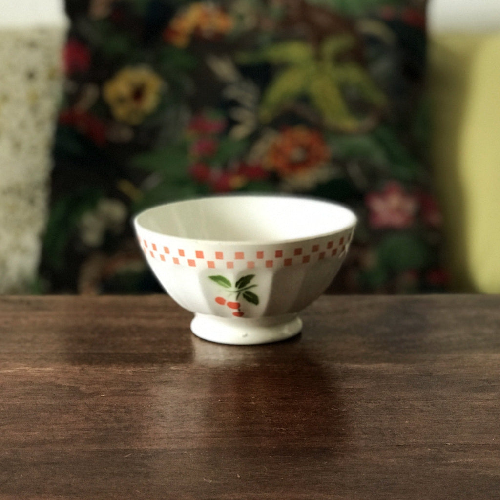 Bol en céramique blanche décor cerises et damier - Hello Broc