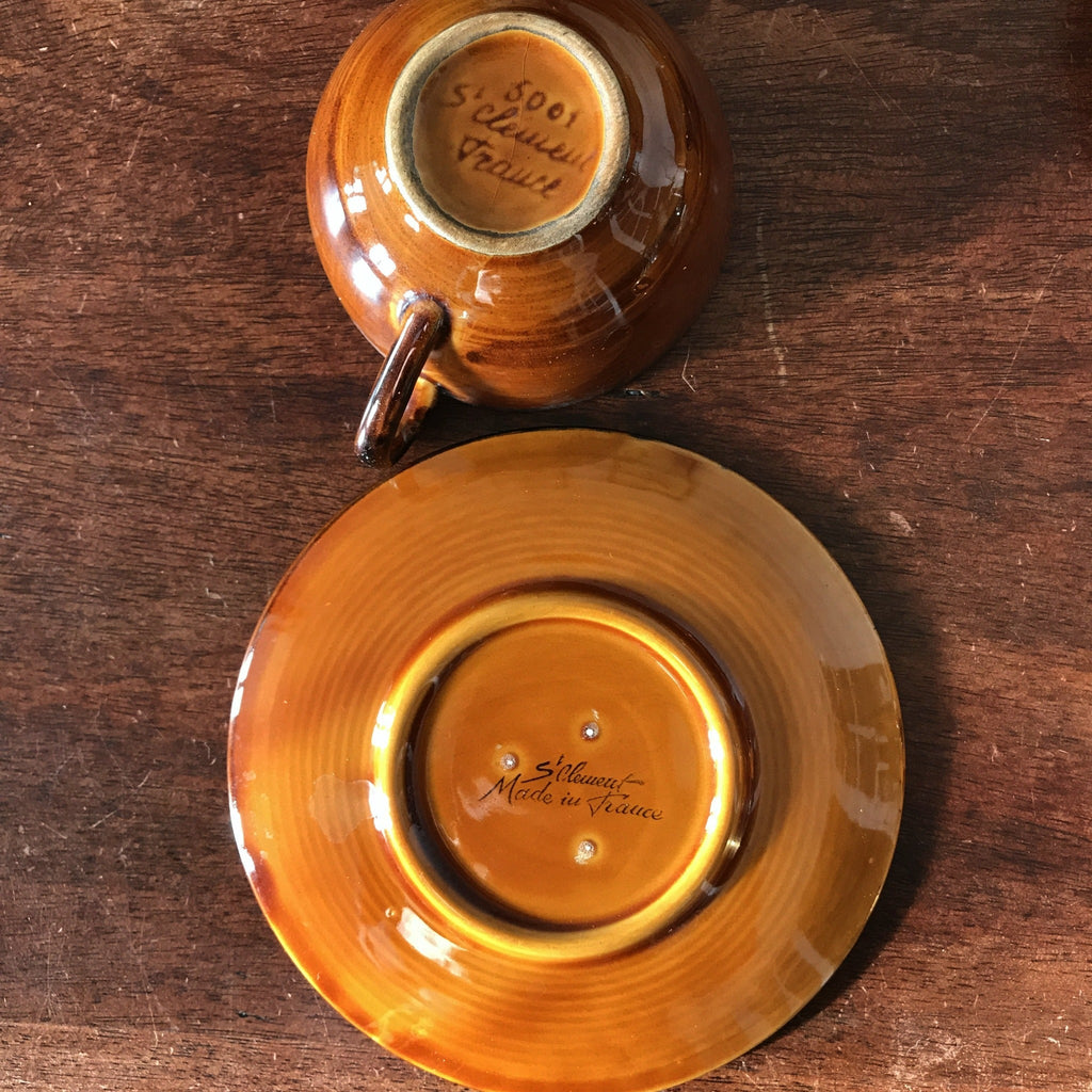 Lot de 7 tasses à café et soucoupes coordonnées en céramique marron de St Clément France