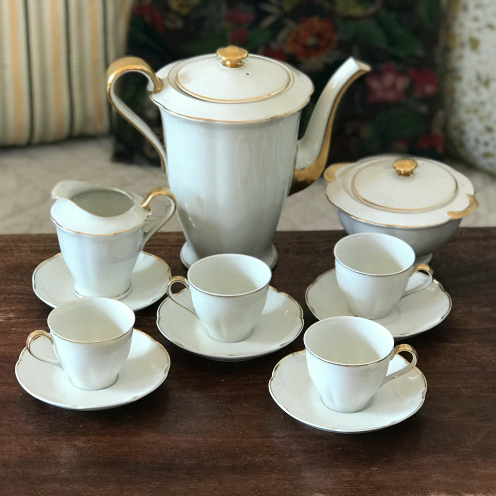 Service à thé ou café 1930 en porcelaine de Limoges blanche et