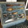 Service à gigot et à salade Coutellerie Delaire Art Nouveau métal et manches en corne - Hello Broc