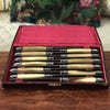 Coffret ménagère de 12 couteaux manche en corne, détails en métal argenté par Hello Broc brocante en ligne