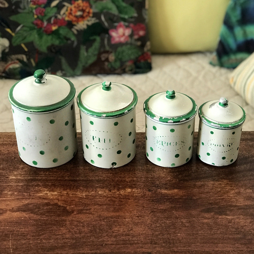 Ensemble de 4 pots à épices gigognes en aluminium décor pois verts - Hello Broc