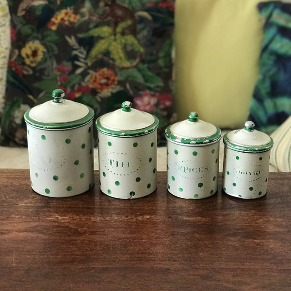 Ensemble de 4 pots à épices gigognes en aluminium décor pois verts - Hello Broc