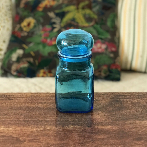 Petit bocal publicitaire Ariel en verre moulé bleu - Hello Broc