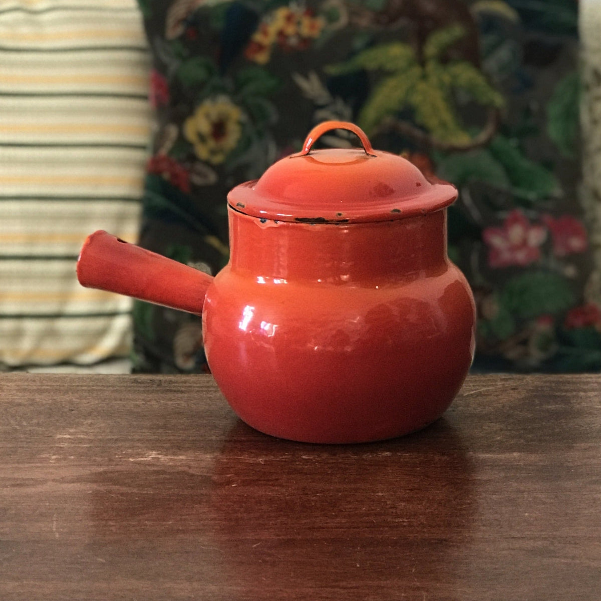 Cocotte En Tôle émaillée Orange Vintage - Marmite Ancienne Compatible Gaz/électrique