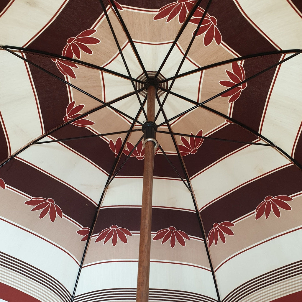 Grand parapluie vintage motifs rayures et feuilles - Hello Broc