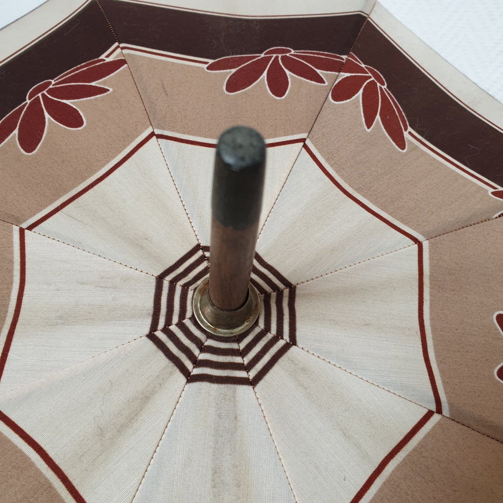 Grand parapluie vintage motifs rayures et feuilles - Hello Broc