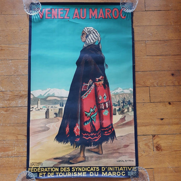 Affiche publicitaire vintage ' Venez au Maroc ' d'après Gabriel Rousseau Circa 1950 1960 - Hello Broc