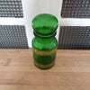 Ancien bocal à café en verre moulé vert et frises imprimées dorées - Hello Broc