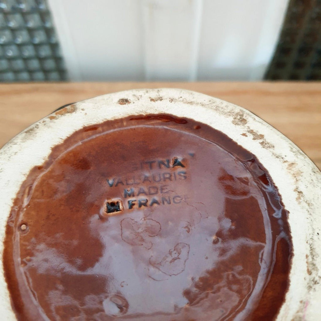 Cache-pot vintage de forme ronde en céramique de Vallauris - Hello Broc