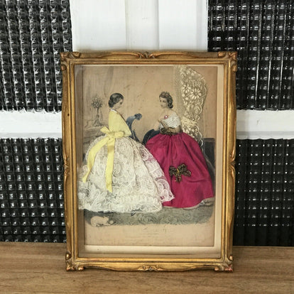 Gravure de mode ancienne 1869 tablier de cuisine issue de magazine