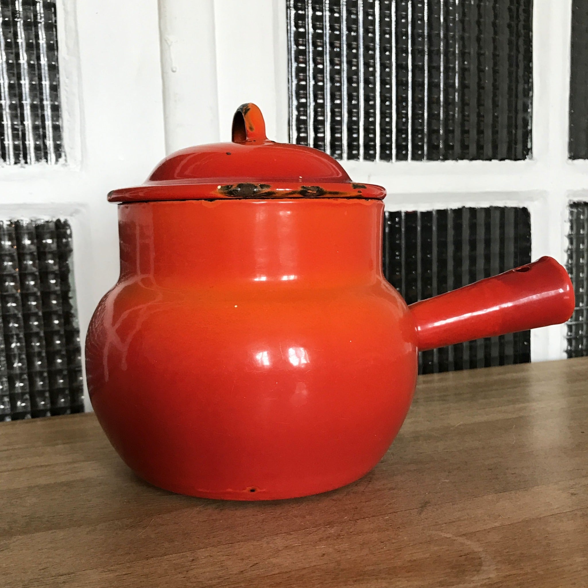 Cocotte En Tôle émaillée Orange - Vintage - Compatible Gaz/électrique
